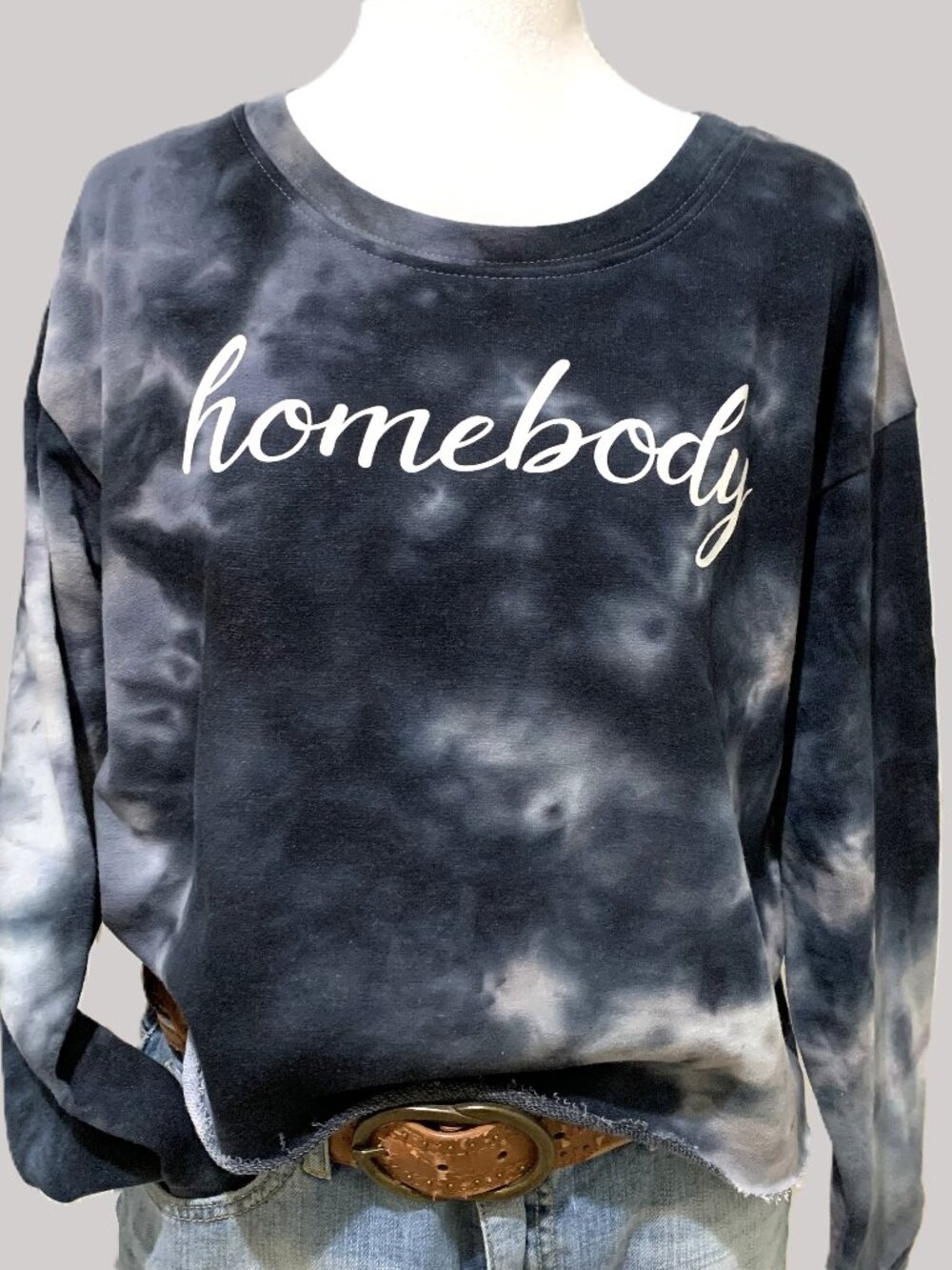 NEW Knit Riot Tie-dye Sweatshirt Women Cropped Grey Crew Neck Long Sleeve Size M